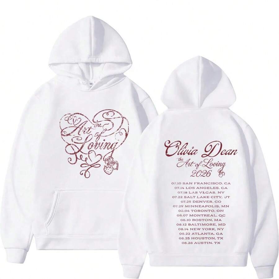 Olivia Dean Art Of Loving Album Tour 2026 Graphic Hoodie Men Women Vintage Sweatshirt Long Sleeves Loose Casual Fashion Pullove STMJ - White - View 1