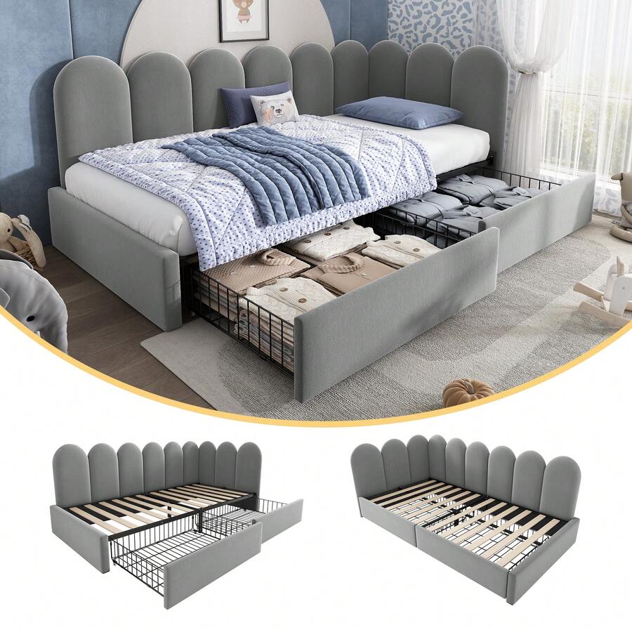 Upholstered Grey Sofa Bed Frame - 90x190cm Storage Daybed In Velvet For Living Room And Bedroom - Grey - View 1
