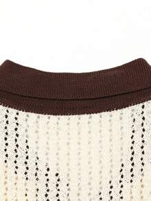 DEEKA Autumn/Winter New Women's European And American Style Fashion Minimalist Turn Collar Striped Knit Short Sleeve Sweater - Beige - View 10