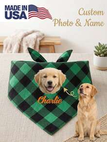 1pc Personalized Dog Plaid Bandana With Name,Custom Dog Neckwear Name Design Plaid Scarf Name,Custom Dog Neckwear Name Design Plaid Sca…Triangle Bibs Kerchief, Pet Christmas Costume Accessories For Small Medium Dogs Cats Birthday Gift - Multicolor - View 5