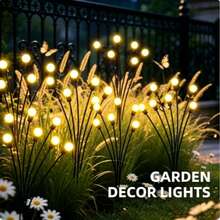 1pc 6LED/8LED/10LED Solar Firefly Ground Light, Outdoor Waterproof Landscape Pathway Light, Suitable For Lawn, Backyard, Patio, Holiday, Wedding, Party Decoration - Black - View 2