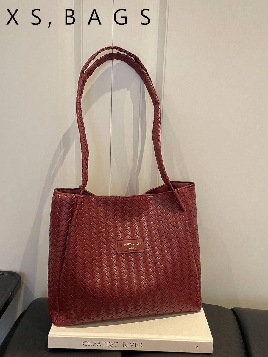 2026 New Fashion Versatile Woven Handbag For Women, Lightweight Retro Style Shoulder Tote Bag For All Seasons - Red - View 1