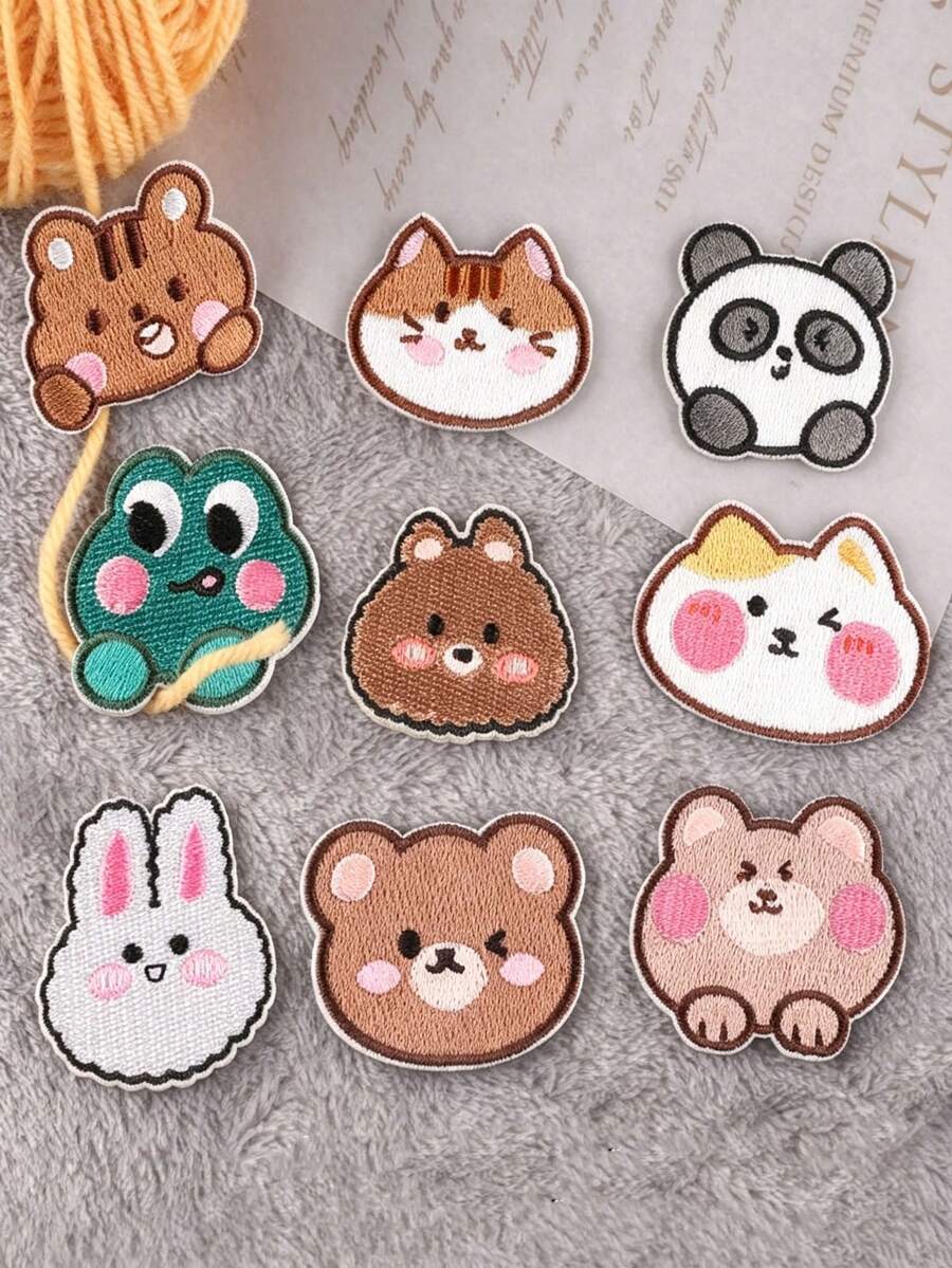 1/2組可愛動物刺繡貼布,兒童衣褲破洞裝飾DIY縫製布貼,服飾配件 - 彩色 - 查看 1