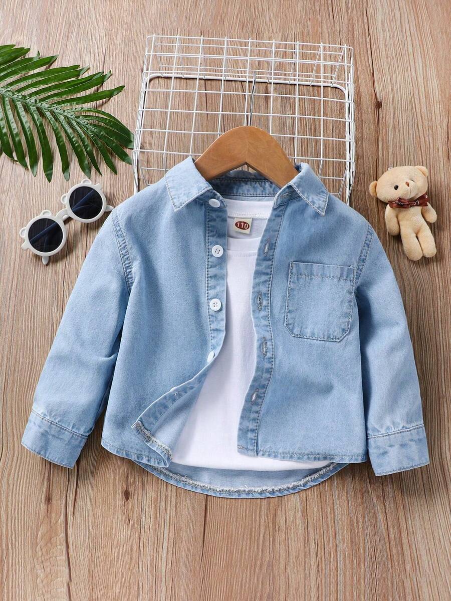 Young Girls Denim Tops - Light Wash - View 1
