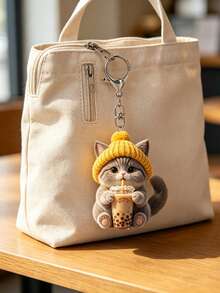 2D Flat Cute Gray Kitten Drinking Milk Tea Pattern Keychain, Adorable Cat Cup Aesthetic Key Chain Wallet Bag Decor Gift For Cat Lovers, New Acrylic Design Keyring Decoration, Durable And Lightweight, Suitable For Car Keyring, Phone Keyring, Backpack And Wallet Keyring Decor - Can Be Used As Birthday, Pet Lover Keyring Car Key Bag Pendant, Back To School Gift, Halloween, Christmas, Thanksgiving Gift - Multicolor - View 5