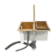 DONSU Küchenspülen-Set aus goldfarbenem PVD-Edelstahl mit Wasserhahn, Seifenspender und Abflusskorb, rechteckige Arbeitsplatte 50 x 45 cm - Einheitsgröße - Übersicht 3