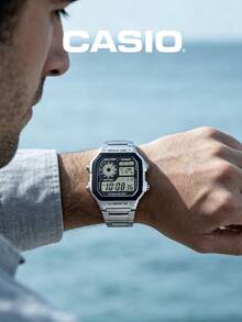 Casio Men's Digital World Time Metal Watch, Stainless Steel Band, Multi-Function Display, Alarm, Business Travel Commute, Urban Tech Style Fashion - one-size - View 2