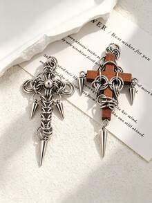 1/2Pcs Gothic Punk Cross Spike Charms, Stainless Steel Hand‑Made Pendant, Charms For Jewelry Making, DIY Necklace Earring Making Supplies - Pendants - View 6