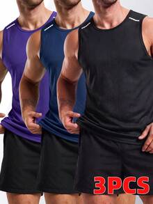 3pcs Men's Summer Sports Short Sleeve Elastic T-Shirts, Multi-Color Options, Suitable For Fitness, Running, Training - Purple - View 7