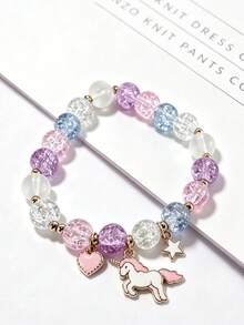 1pc Unique Fashion Firework Crystal Beaded Bracelet Girls Friendship Bracelet Unicorn Star Moon Cloud Flower Jewelry (Bead Color Random) - Multicolor - View 2