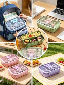 4-Compartment Bento Box, Leak-Proof Lunch Box, Convenient Meal And Snack Prep Divided Food Storage Container, Suitable For School, Office, Travel And Picnic - Multicolor - View 9