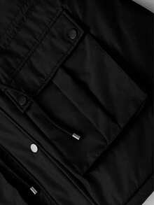 Plus Size Women's Detachable Fur Collar Hooded Parka Jacket, Cinched Waist, Multiple Utility Pockets, Loose Fit, Slimming Mid-Length Coat, Autumn/Winter - Black - View 6
