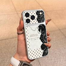 1 buah Casing Ponsel Bahan TPU Motif Retro Manis Keren Renda Mutiara Polka Dot dengan Pola Kalimat Pendek Cocok Untuk iPhone 17 Pro Max/17/16 Pro Max/15/14/13/12/11 Perlindungan Ponsel Full Cover Anti-Jatuh Soft Shell - Perak - View 2