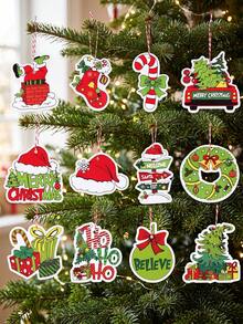 12pcs Fun Vintage Christmas Paper Hanging Ornaments With String, Christmas Tree Truck Wreath Candy Cane, Christmas Photo Frame Decor, Classroom Christmas Supplies, Merry Christmas Home Decor, Christmas Decorations, Merry Christmas, Baby Christmas Birthday Party, Baby Shower - Multicolor - View 10