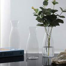 1/8pcs Plastic Striped Transparent Vase, Floral Arrangement Handmade, Suitable For Various Bouquet Decoration Display, Holiday Home Decor, Suitable For Tabletop Decoration, Wedding, Home, Christmas, Dinner Party - one-size - View 1