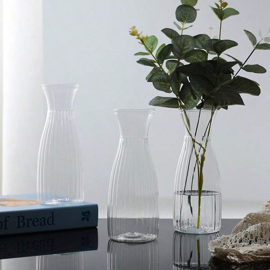 1/8pcs Plastic Striped Transparent Vase, Floral Arrangement Handmade, Suitable For Various Bouquet Decoration Display, Holiday Home Decor, Suitable For Tabletop Decoration, Wedding, Home, Christmas, Dinner Party - one-size - View 1