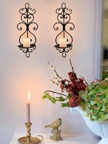AMetal Wall Candle Sconce Holder Set Of 2 Hanging Wall Mounted Candle Sconces Holder, Wall Sconces Decor For Bedroom Dining Room, Black 10inch*6inch - LY0017 - View 9