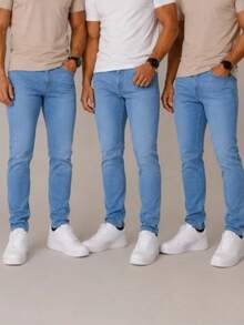 Kit 3 Calças Jeans Masculina Slim Fit Conforto Premium Delave - Delave - Visão 6