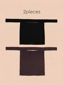2pcs Soft Skin-Friendly Solid Color Muslim Plain Chiffon Face Veil - Black 1 Coffee 1 - View 1