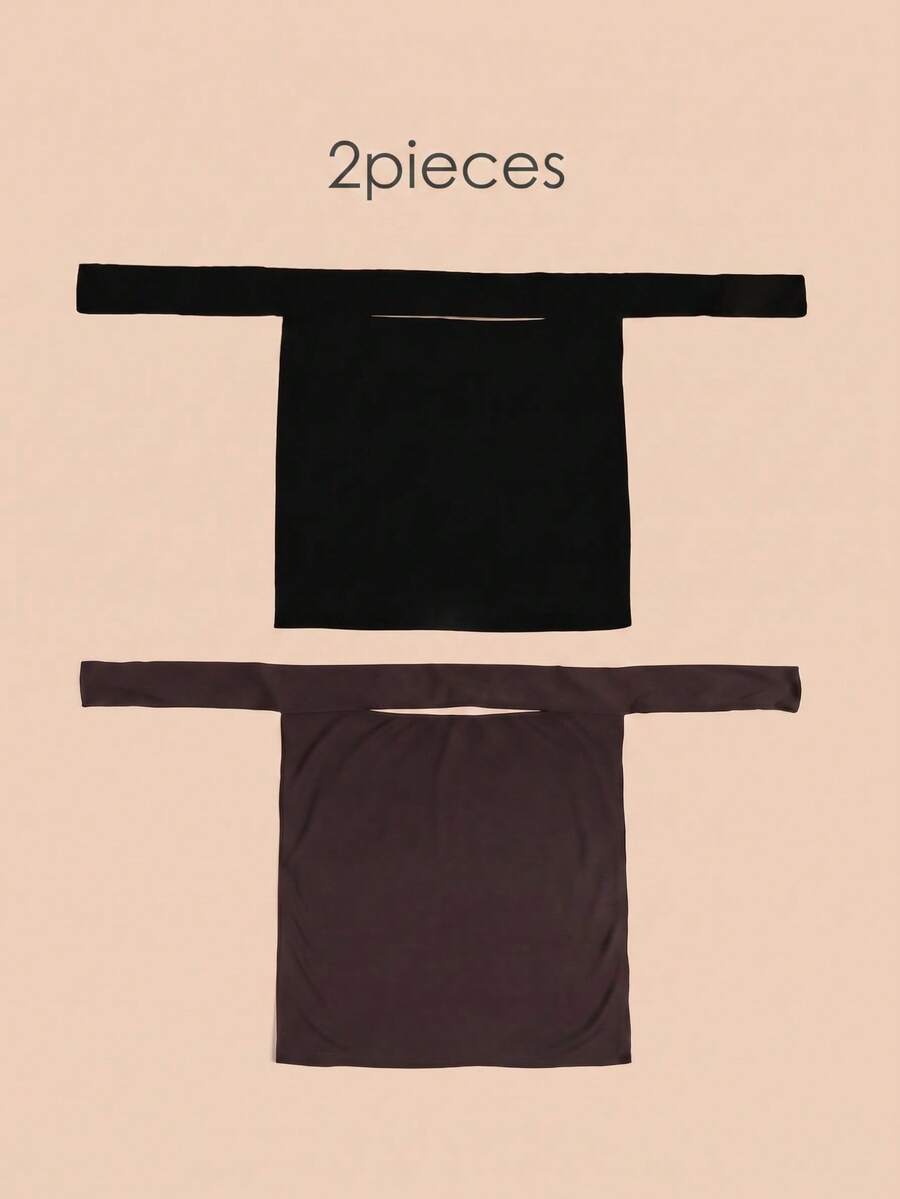 2pcs Soft Skin-Friendly Solid Color Muslim Plain Chiffon Face Veil - Black 1 Coffee 1 - View 1