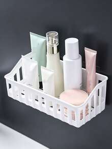 1pc No-Drill No Damage Bathroom Storage Rack Plastic Wall-Mounted Shelf Kitchen Organizer Basket Multi-Function Toiletries Holder - A - View 13