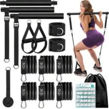 Pilates Bar Kit With 6 Resistance Bands Home Gym Fitness Training Workout Set - 26ZXY-wIN-uK-lLS-fS - View 4