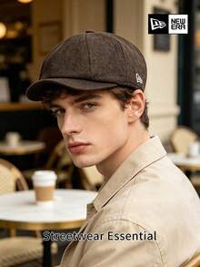New Era Deep Brown Unisex Newsboy Cap, Minimalist Side Logo, Vintage Autumn/Winter Newsboy Cap - Brown - View 2