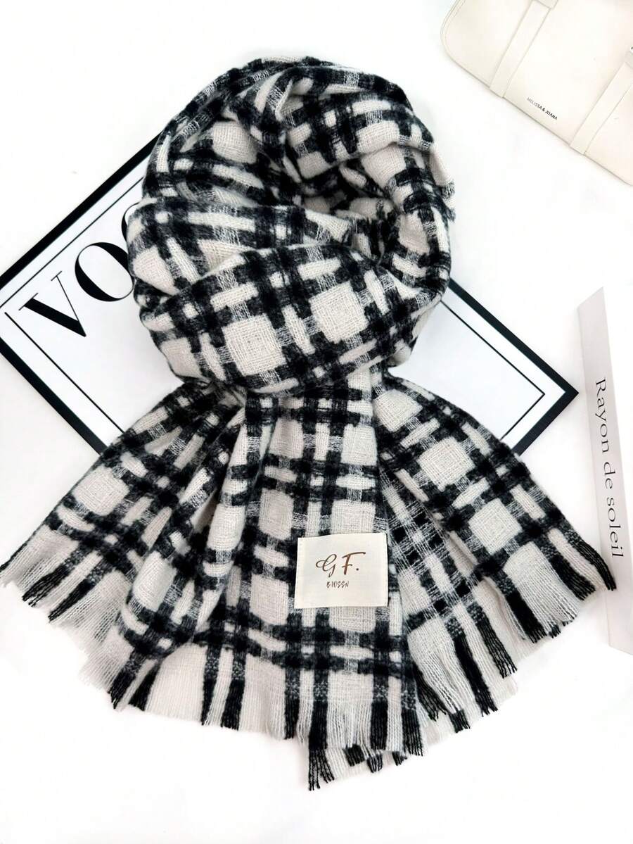 1pc Universal Multi-Color Plaid New Style Versatile Casual Scarf Suitable For Autumn/Winter - J-shaped Rice - View 1