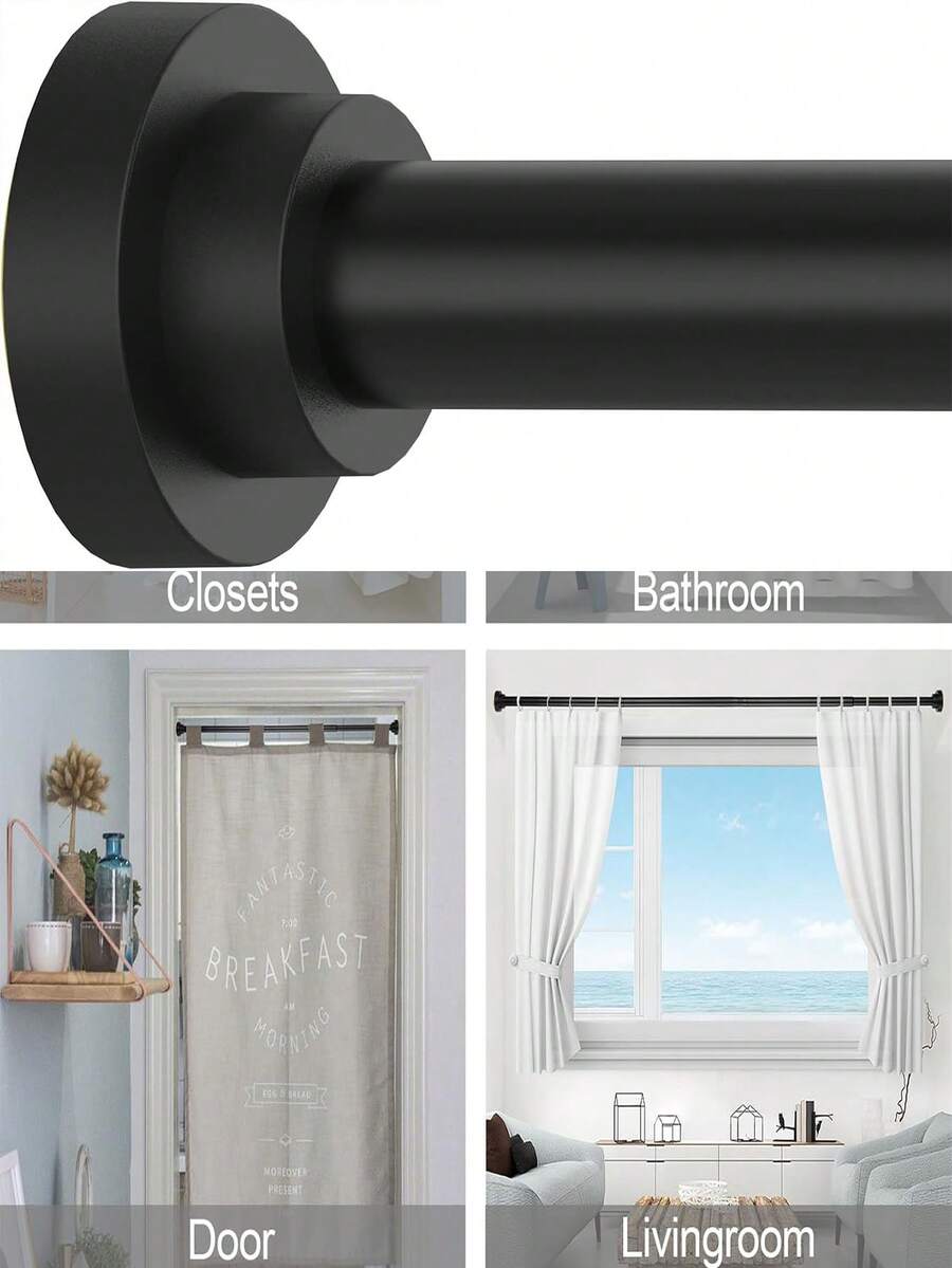 1pc Stainless Steel Shower Curtain Rod, No-Drill Telescopic Rod, Can Be Used For Hanging Clothes Or In Closets. Suitable For Bathrooms, Showers, Kitchens, Closets And Balconies. Easy Installation, Can Be Used As Room Divider, Perfect For Apartments And Rental Homes, With Adjustable Function. - Ssg - View 1