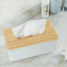 1pc Minimalist Wooden Lid Plastic Tissue Box, Black & White Dual Color Optional, Suitable For Home Dining Table, Office, Hotel Guest Room, Restaurant Tabletop Tissue Box Decoration - Multicolor - View 3