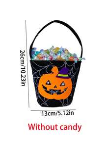Kids Halloween Trick Or Treat Felt Bucket, Mini Pumpkin Ghost Bat Candy Hand Bag, Child Halloween Party Candy Storage Basket - Multicolor - View 12