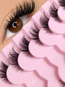 7 Pairs Half Lashes Wispy Thin Band Short Cat Eye Lash Natural Look Fluffy Handmade False Eyelashes Lightweight End Eye Elongated Half Eyelashes For Parties And Daily Makeup - Black - View 8