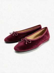 2026 Spring/Summer New Women's Bow Decor Ballet Flats - Burgundy - View 9