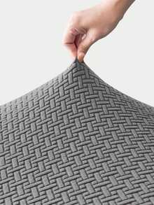 1pc Solid Color Jacquard Ottoman Stool Cover, All-Season Washable Elastic Footstool Cover, Home Decor For Living Room And Hotel - 1PC - View 3