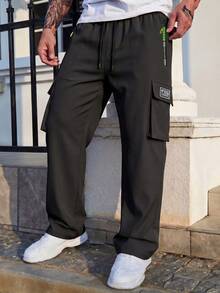 Men's Casual Sports Straight Leg Long Pants, Autumn Multi-Pocket Cargo Pants - Black - View 4