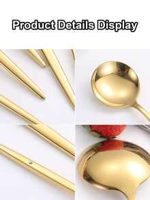 Juego de 24 piezas de cubertería dorada, cuchillo para bistec, tenedor, cuchara de té, vajilla de acero inoxidable para hotel, adecuado para cocina occidental, restaurante, postre, Navidad, boda, regalo de inauguración de casa, vajilla de mesa de cocina para el hogar - Dorado - Ver 5
