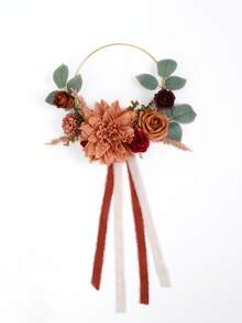 Floral Hoop Wreath Bouquet In Sunset Terracotta,Artificial Flower Wreath For Bridesmaids,Bridal Shower, Ceremony, Anniversary,Rustic Wedding - Multicolor - View 4