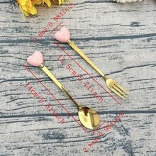 1/6/10pcs Heart-Shaped Handle Premium 410 Stainless Steel Gold-Plated Fork & Spoon Set, Includes Dessert Spoon, Coffee Spoon, Small Spoon, Small Fork And Fruit Fork, Suitable For Coffee Stirring, Fruit And Dessert Consumption - Multicolor - View 10