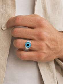 1pc Punk Style Eye Eyeball Element Stainless Steel Black Silver Cast Ring For Men, Jewelry Accessory, Halloween, Vintage - RC776-02 - View 16
