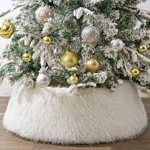 YQQChristmas Tree Collar:  Luxury Thick Plush Faux Fur Xmas Tree Collars Cover, Rustic Size Adjustable Tree Skirt For Holiday Decorations1269 - White - View 4