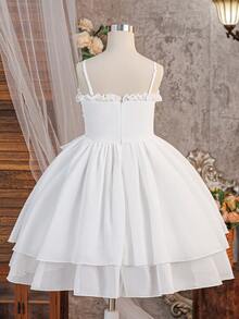 Tween Girls White Chiffon Spaghetti Strap Ruffle Elegant Wedding Dress Princess Gown Suitable For Graduation Prom Birthday Party Flower Girl Wedding Dress Party Holiday - White - View 7