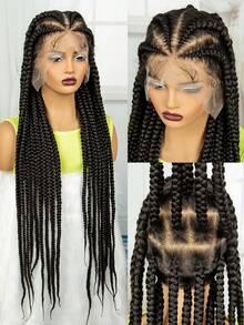 A ANYTIME Heat-Resistant Woven Synthetic Lace Wig - Easy To Wear And Style For Beginners - Designed For Women's Daily Wear, Halloween - Black - View 11