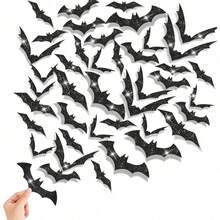 Black Glitter 3D Bat Wall Decals, Removable Halloween Bat Sticker Set, 28pcs Or 56pcs, Suitable For Haunted Party Decor And Home Holiday Wall Decoration - Multicolor - View 3