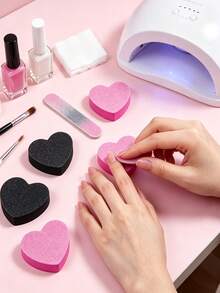 50Pcs/Pack Mini Heart Nail Buffers Double Sided Foam Rose Black Nail File Blocks Reusable Nail Polishing Sanding Blocks For Home Salon Manicure Natural Nail Shaping - Multicolor - View 7