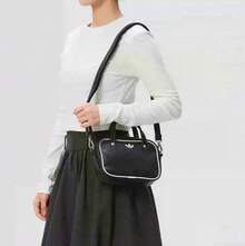 Adidas Clover Mini Bowling Bag Unisex Handheld Crossbody Casual Shoulder Bag 22cm*16cm*7cm - Black and White - View 8