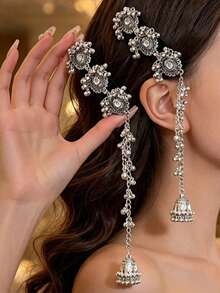 1 Pair Handmade Vintage Arabic Style Hair Accessories, Suitable For Various Parties And Wear During Ramadan - Silver Plated - View 4