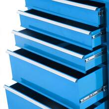 HOMCOM Workshop Trolley 5 Drawers Tool Cart Empty Lockable Blue | 4 Castors, 2 Locking Brakes, 2 Keys, Ball-Bearing Drawer Slides - 藍色 - 查看 8