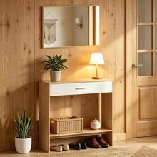 Elegant Hallway Organizer, Modern Vanity Table With Mirror, Console Table - Nature - View 4