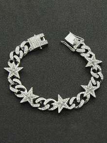 1pc Men's Hip Hop Fully Iced Out Diamond Shaped Cuban Link Bracelet, Adjustable Cuban Anklet Bracelet, Stylish Street Jewelry For Men - Diamond Cuban Chain - View 13
