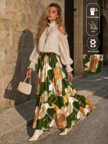Women's Floral Print Elastic Waist Casual Summer Skirt Vacation - Army Green - View 1